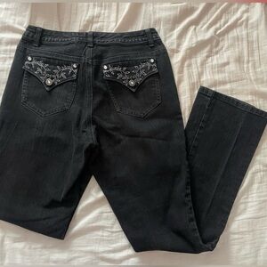 Embroidered Black Denim Jeans